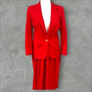 Vintage Charter Club Petites Red Wool Skirt Suit Set |‎ Made in Hong Kong Sz 2/4